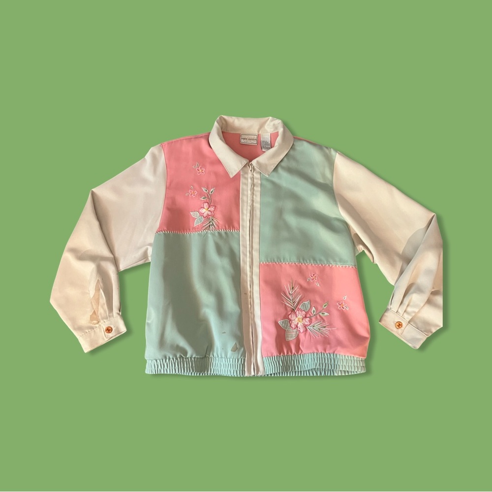 Tricolored Pastel - Floral Embroidered Designs - Collared Jacket
